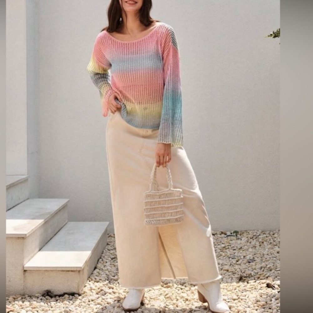 SHEIN VCAY Ombre Drop Shoulder Pointelle Knit Sweater Without Cami Top s… - Picture 3 of 13